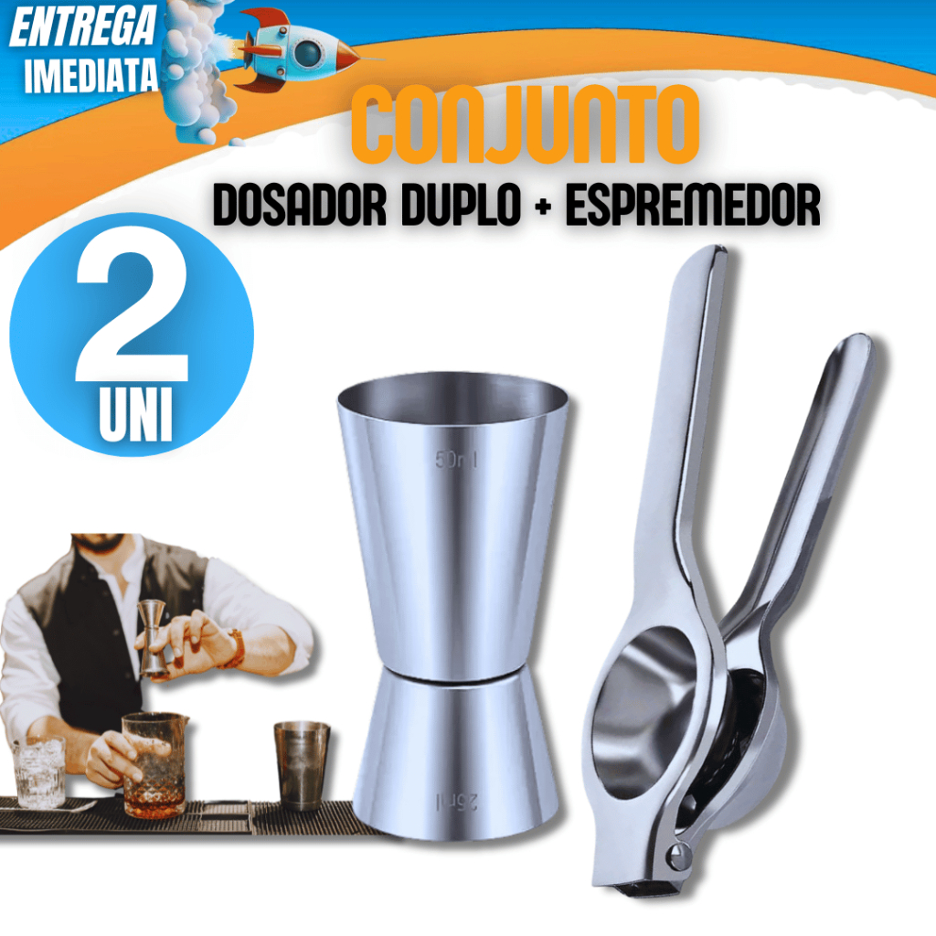 KIT 02 Unidades - Dosador Duplo Linha Premium + Espremedor de Limão Inox Variáveis Utilidades Multiuso