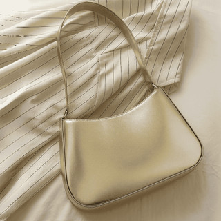 Bolsa de Ombro Feminina Baguete Elegante Couro Estilo Metalizado Prata Dourado Envio Imediato