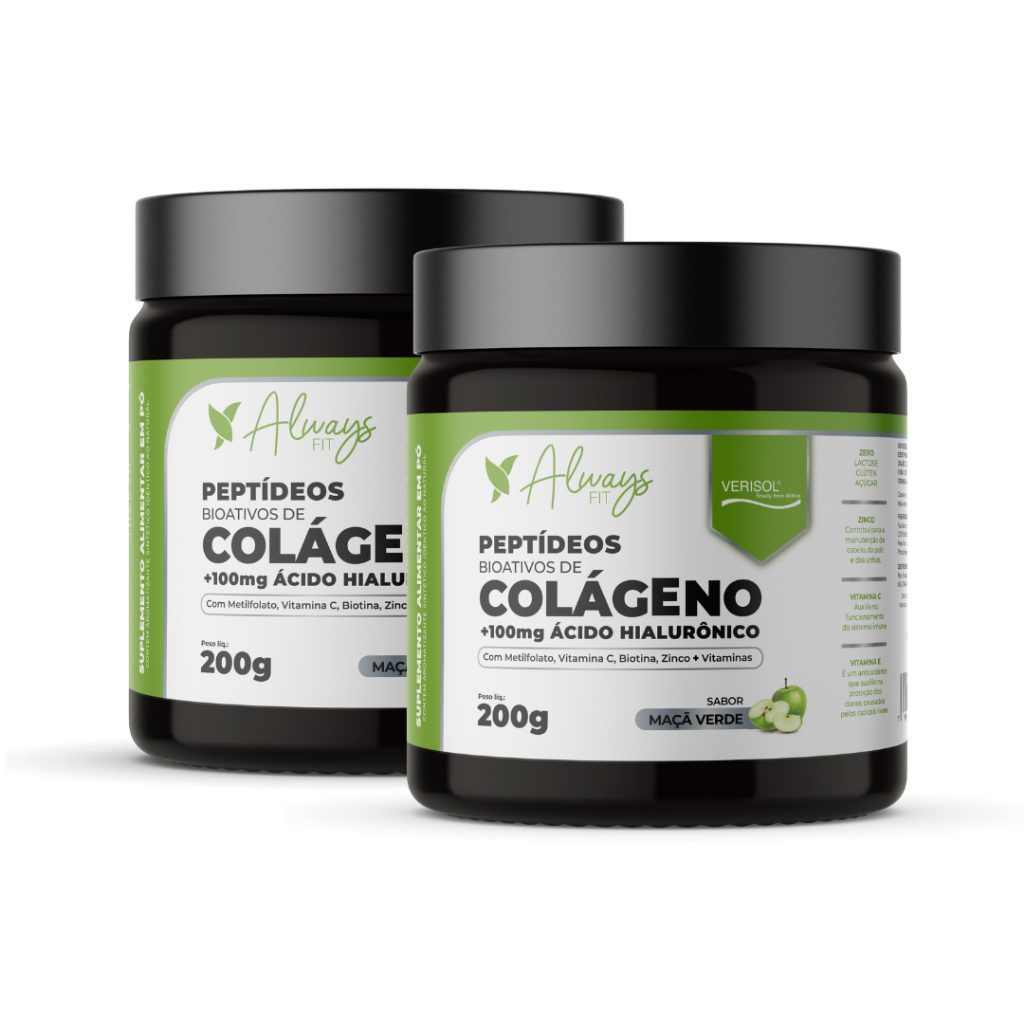 Colágeno Verisol Peptídeos Bioativos, 100mg Ácido Hialurônico, Metilfolato, Fibras + Vitaminas e Minerais - 2 Unidades