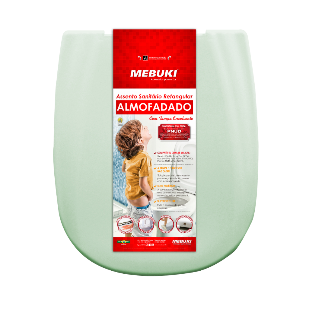 Assento Sanitário Almofadado Retangular Verde Vogue Plus Para Vaso Deca 1.6gpf 6.0lpf