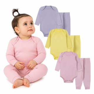 Kit 6 peças body bebê menina manga longa calça roupa de menina menino em Oferta na Shopee