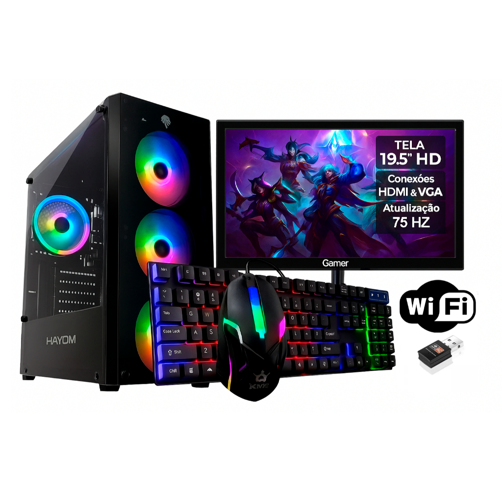 PC Gamer Barato I7 16gb Ssd 400gb + Monitor + Teclado e Mouse + Wifi + GT 610 2gb - Cpu Completa Com Nota