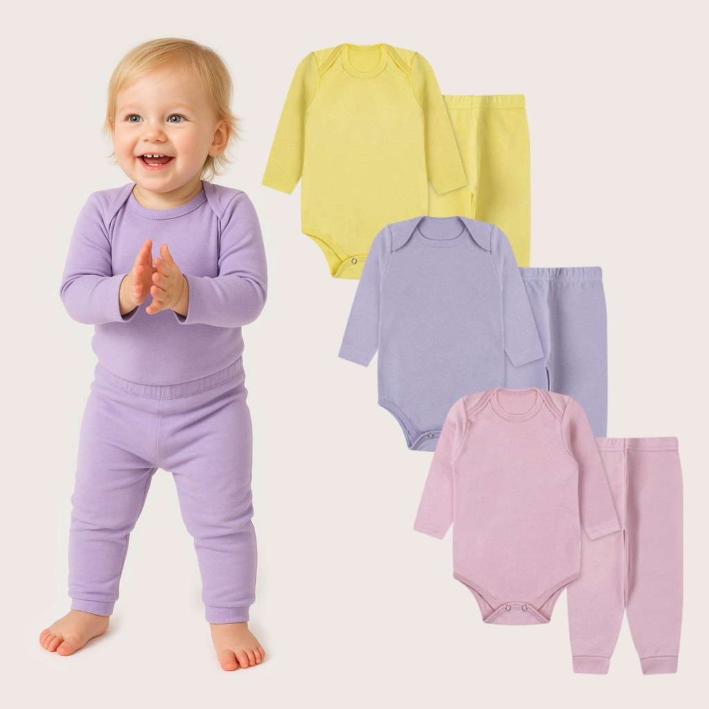 Kit 3 Conjuntos Bebê menina menino Body Manga Longa e Calça
