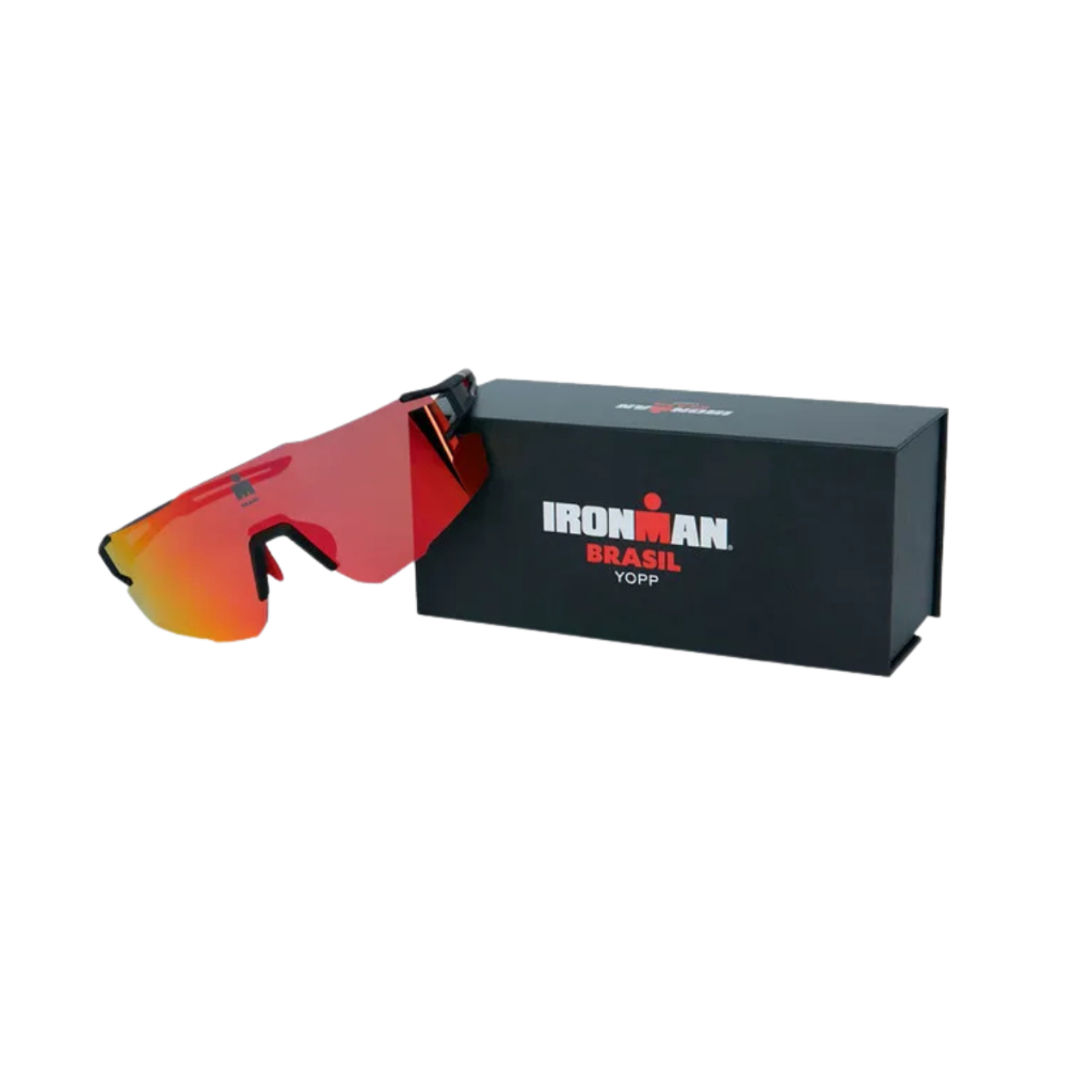 Óculos De Sol Bike Corrida Yopp Ironman Br Uv400 Mask Imb2.5 Cor Da Armação Pto E Vermel Cor Da Lente Vermelha Espelhado