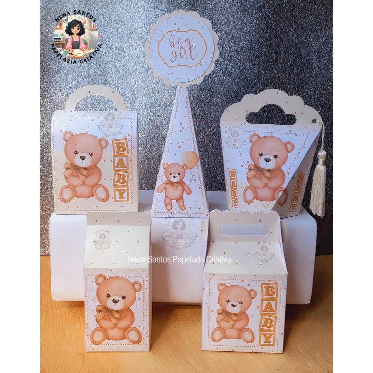 Kit Personalizados CHÁ REVELAÇÃO/CHÁ DE BEBÊ URSINHOS (Pegue e Monte) Caixas Chá Revelação Ursinhos