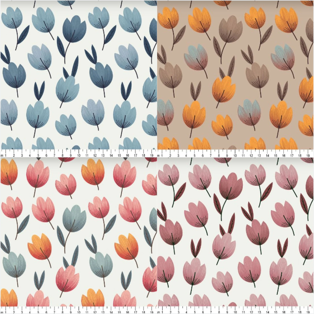 Estampado Tulipa Vintage, Tecidos Caldeira TRICOLINE 100% ALGODÃO 50cm x 1,50m