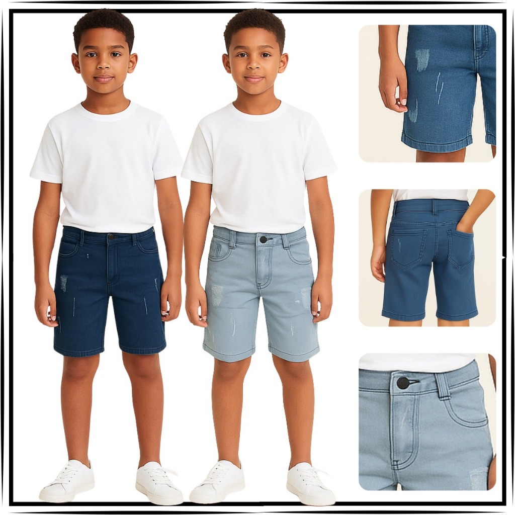 Kit 2 Bermudas Infantil Juvenil Short Jeans Para Meninos