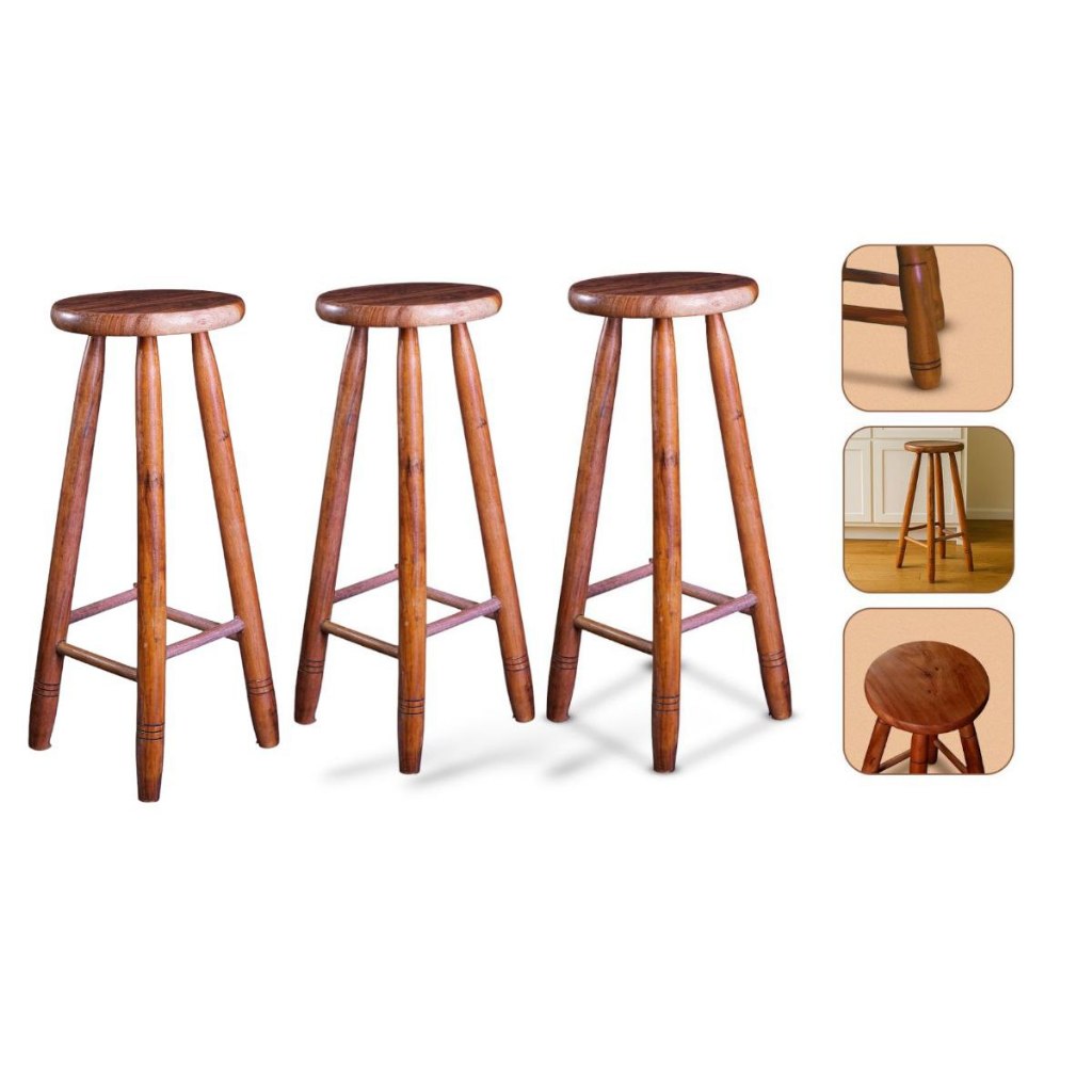 kit 3 BANCO MADEIRA ALTO  ENVERNIZADO TAMBORETE BANQUETA RUSTICO COZINHA DE BAR ILHA BALCÃO