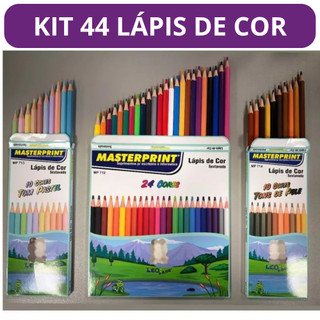 Kit 44 Lápis de Cor (24 CORES + 10 Cores Tom Pastel +10 Cores Tons de Pele) Escolar Sexta…