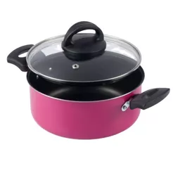 Panela Caçarola Antiaderente Tampa Vidro 18Cm 1,9L Rosa Nacional