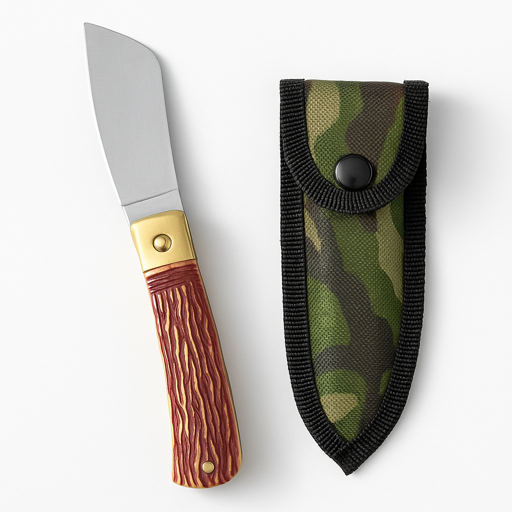 Canivete Largo Dobrável Inox com Bainha 18 cm Lâmina Larga para Camping, Pesca e Trilha