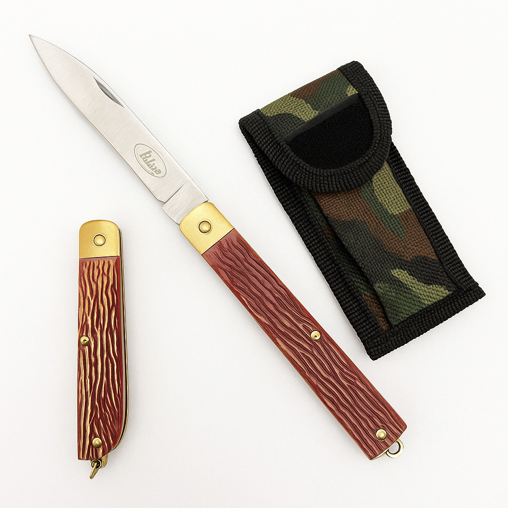 Canivete Fino de Bolso Inox Dobrável 18cm Com Bainha Ponta Fina Afiada p/ Pesca, Camping Uso Diário