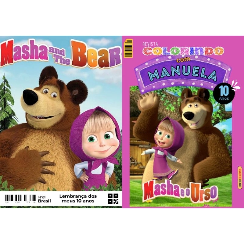 Revista de Colorir tema MASHA E O URSO Personalizada Lembrancinha Festa Infantil Todos os Temas Livro