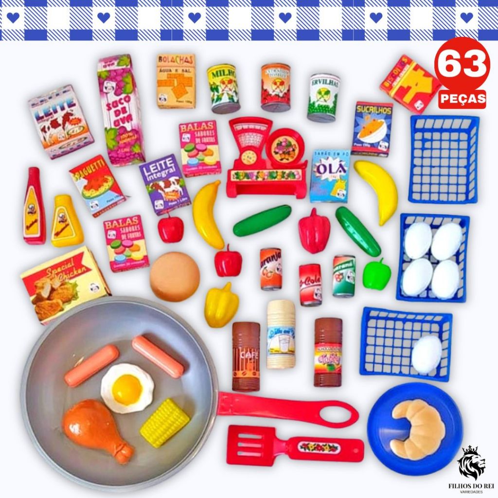 Cozinha De Brinquedo Comidinhas Brinquedo Supermercado Super Feirinha + Frigideira + Mercado 63Pç em Oferta na Shopee