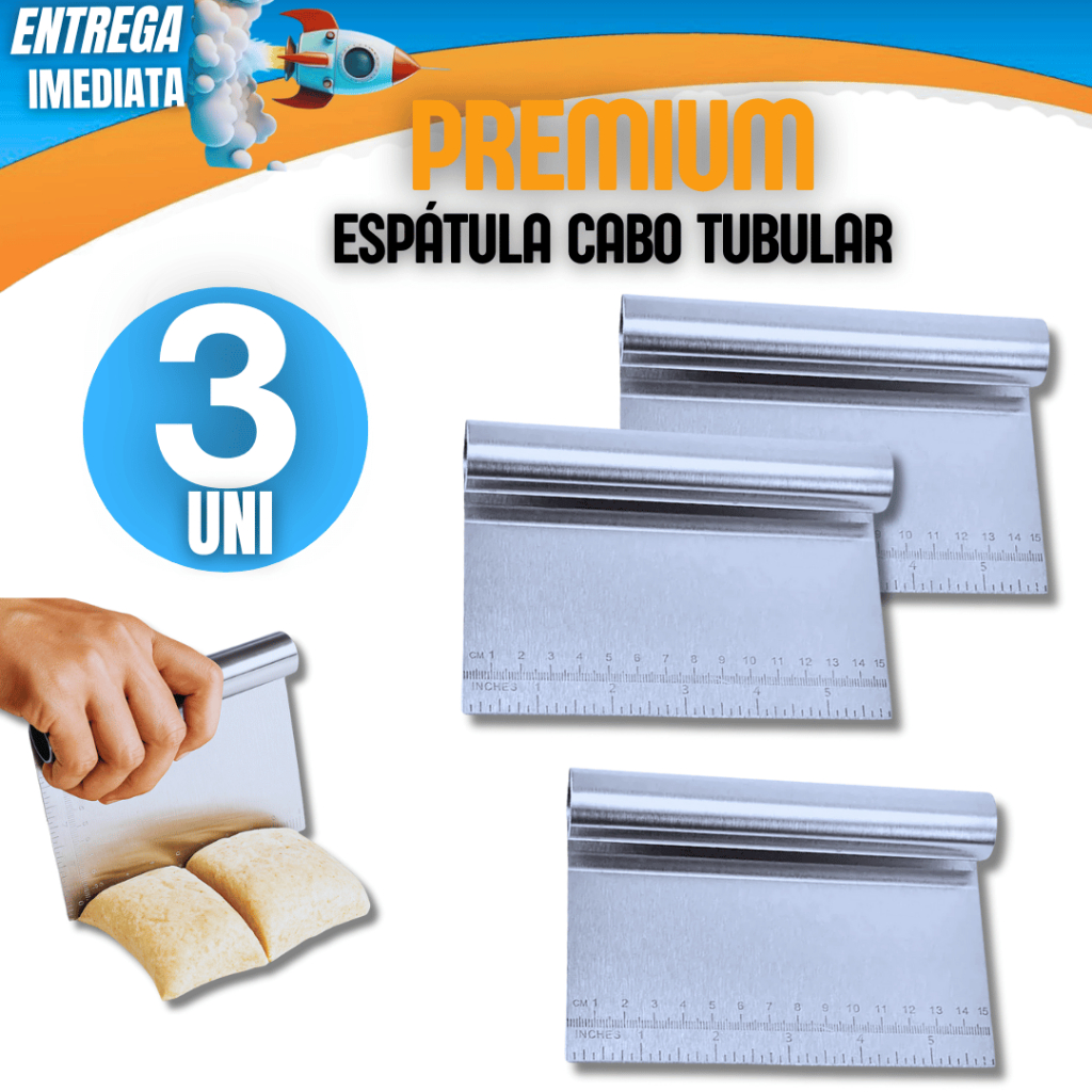 Jogo 03 Peças - Espátula Em Inox Prática Raspador De Massa Com Cabo Tubular 15CM Variáveis Utilidades Multifuncional