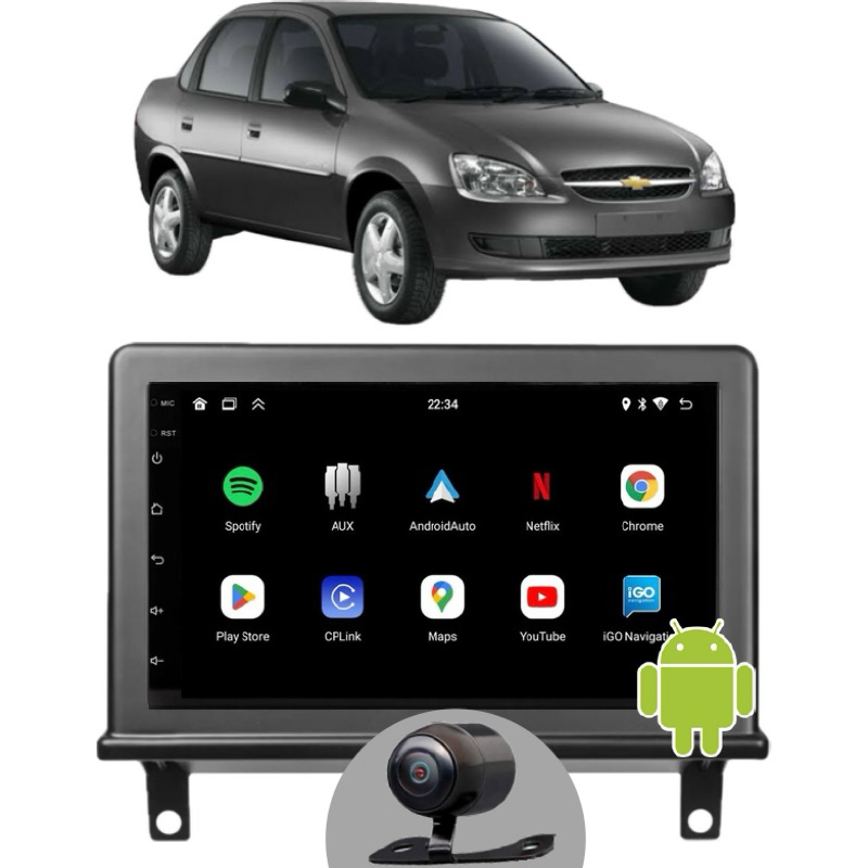 Multimídia MP5 Android GPS WiFi Corsa Classic Wind Super 1996 A 2013 + Moldura + Camera de ré