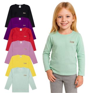 Kit 5 Blusas Manga Longa Infantil Menina Algodão Lisa em Oferta na Shopee