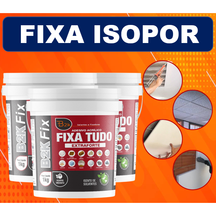 KIT 3 Balde Cola Isopor Teto Telhado Parede Telha Forro Fixa Tudo Adesivo Branca Extra Forte Agarre Imediato 1 kg