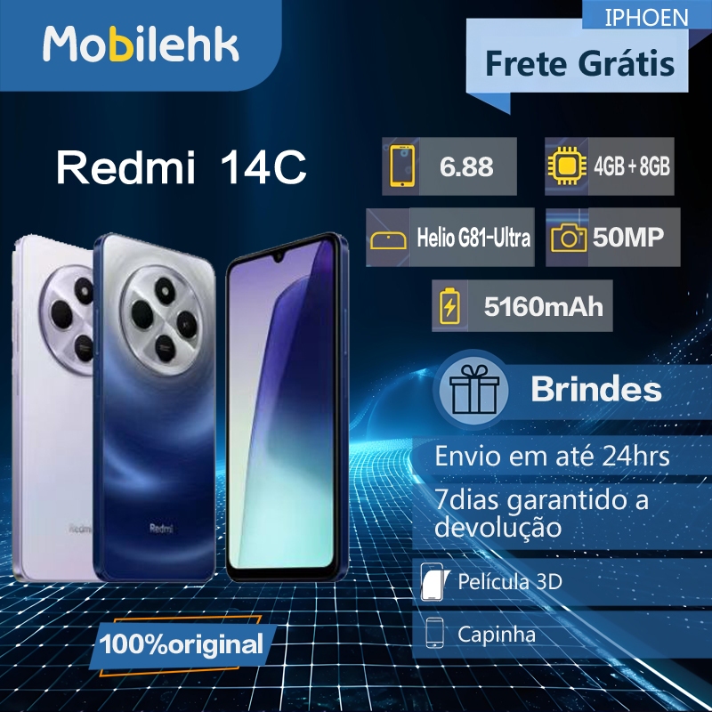 Smartphone Celular Xiaomi Redmi 14c 256gb  8gb RAM 128gb 4gb Dual Sim 50MP Global 14 c Lançamento