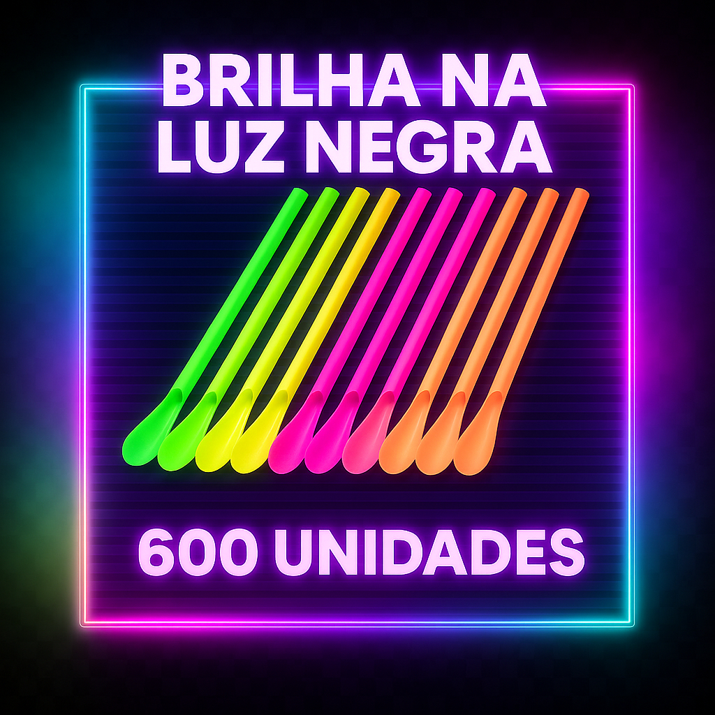 Kit Canudo Mexedor Neon Colher Drink Suco Caipirinha Plástico Festa Aniversário Bebida Colorido