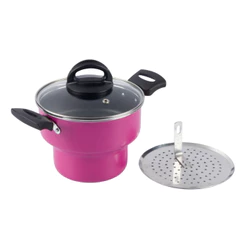 Cuscuzeira Antiaderente Tampa Vidro 16Cm Rosa Nacional
