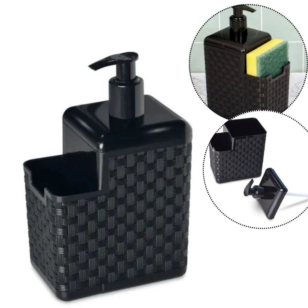 Porta Detergente com Esponja e Bico Dosador Rattan Preto Porta Sabão – Organizador de Pia em Oferta na Shopee