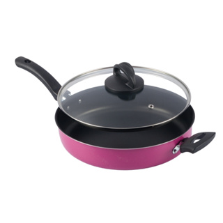 Frigideira Alta Antiaderente Tampa Vidro 24Cm Rosa Nacional em Oferta na Shopee