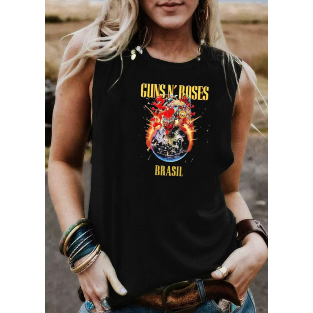 Camiseta Guns N roses Brasil Regata Cavada Because What You Want & What You Get Are Two Completely Different Things
