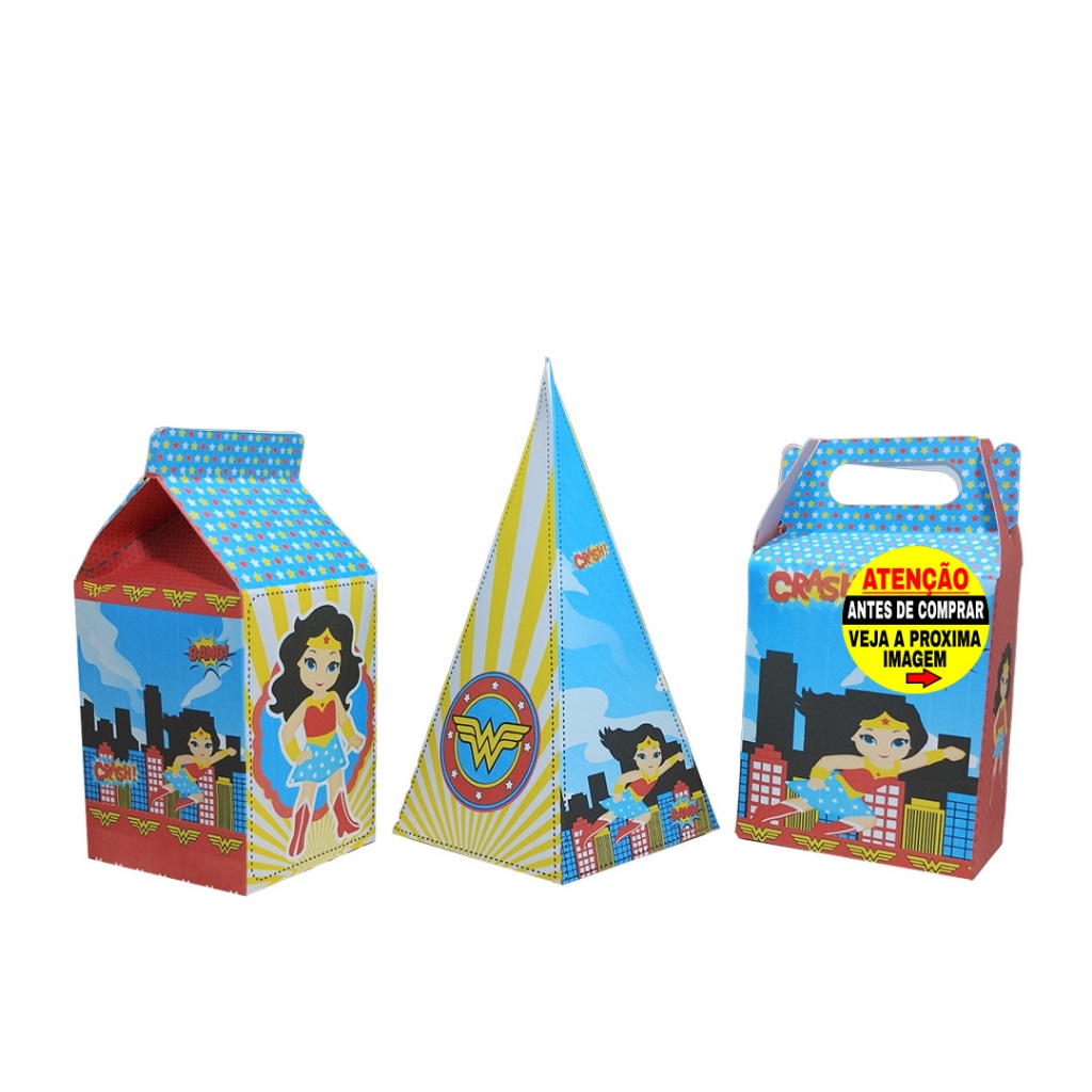 Kit Festa Mulher Maravilha  30 Caixinhas Surpresa Lembrancinha Aniversário Infantil