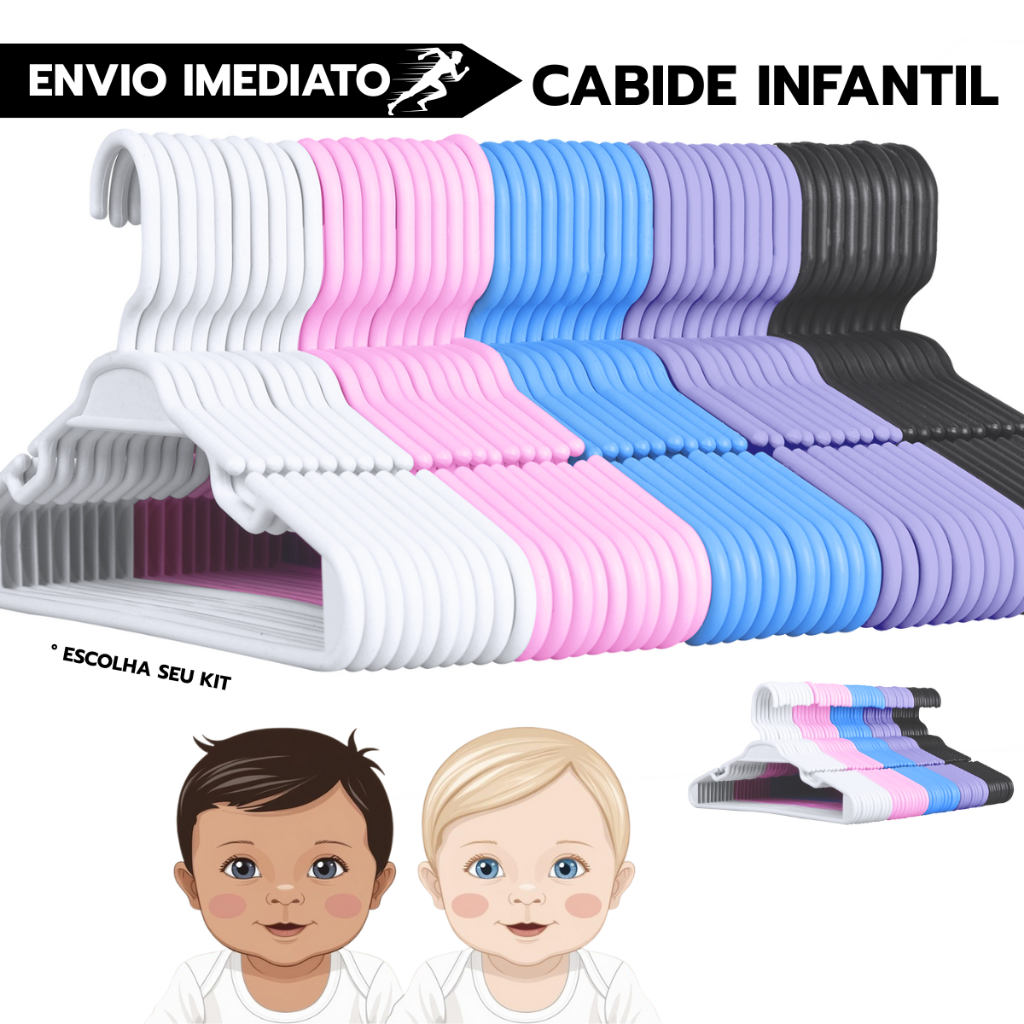 Cabide Infantil Ideal para Enxoval Escolha Cor e Quantidade Desejada - Kit até 50 Unidades