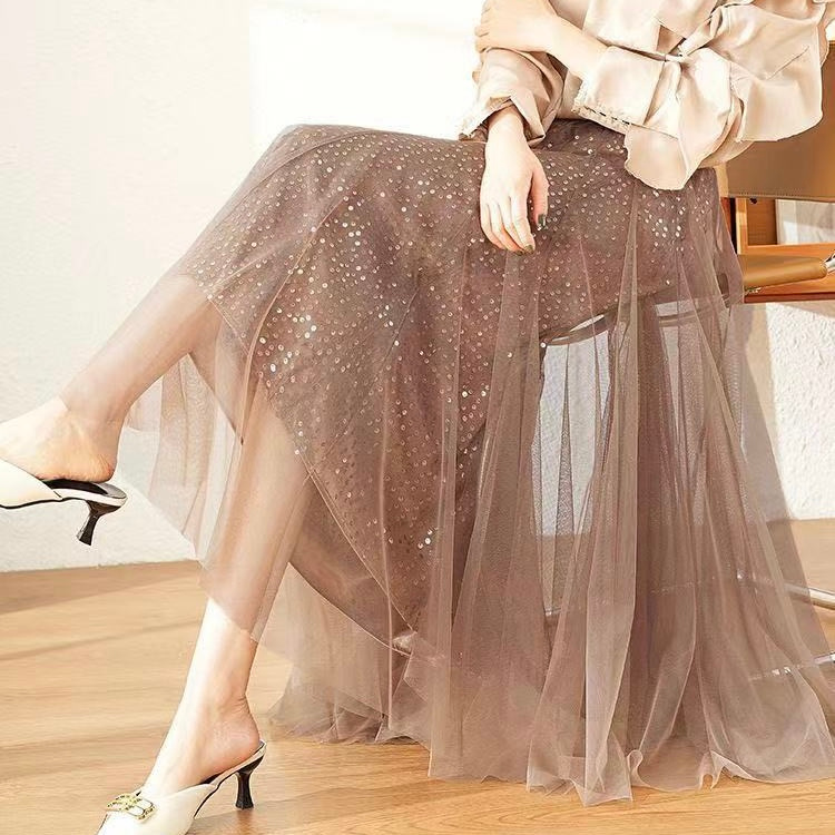 Saia de Tule com Paetê de Melhor Qualidade Saia Longa de Brilho WK-82 em Oferta na Shopee