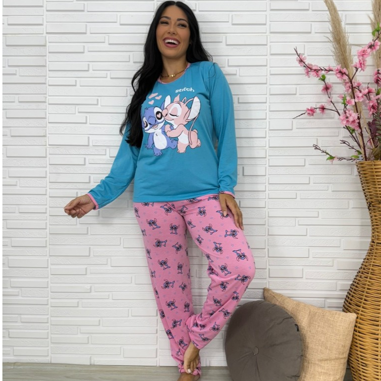 Pijama Longo Feminino Malha Adulto Manga Comprida Dejule