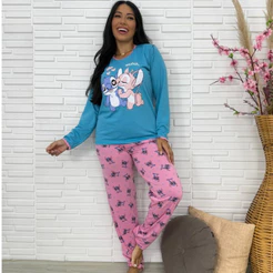 Pijama Longo Feminino Malha Adulto Manga Comprida Dejule