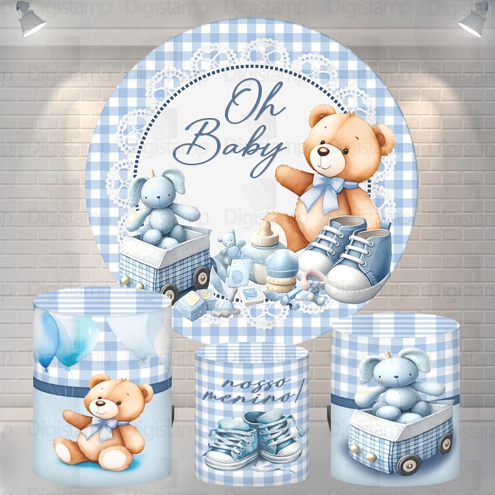 Kit Capa Painel + Trio de Cilindros Sublimados Chá de Bebê