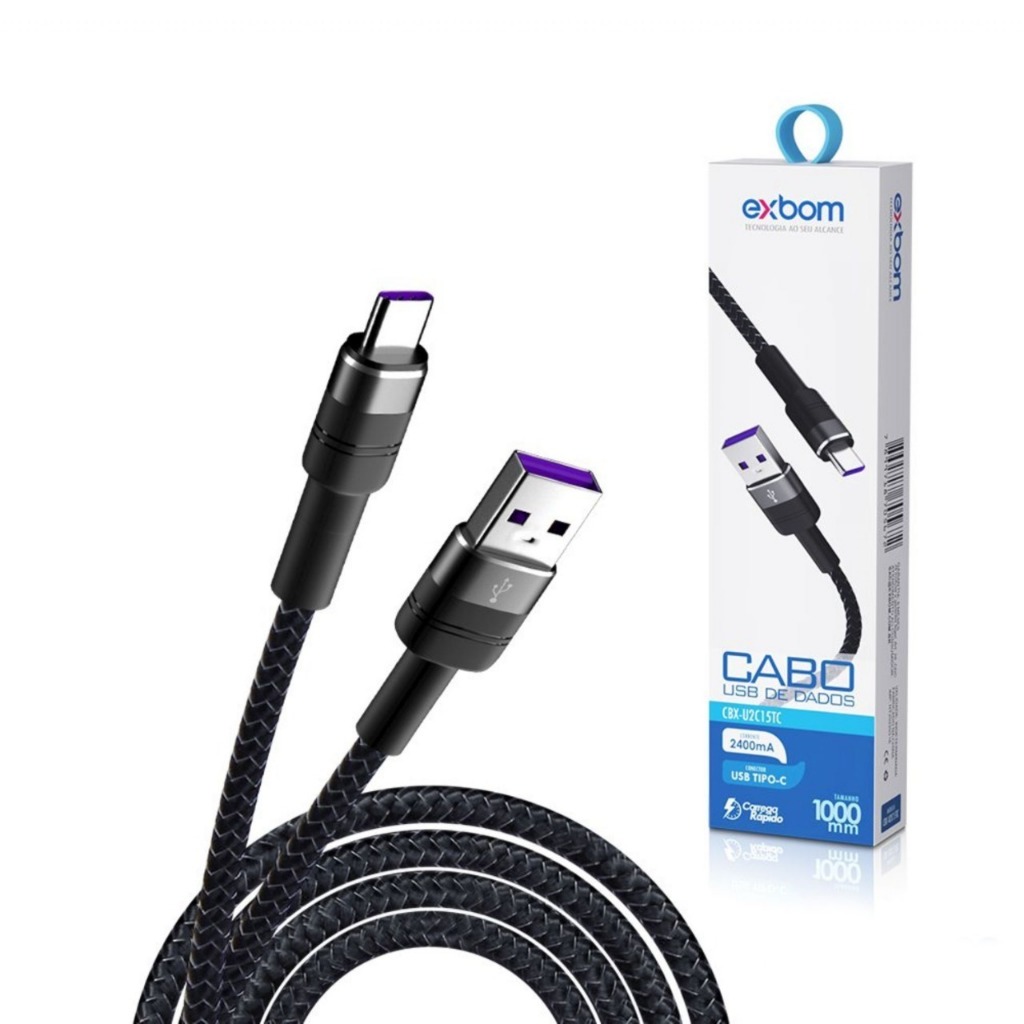 Cabo USB Tipo-C 1m Turbo Reforçado – Exbom | Carga Rápida