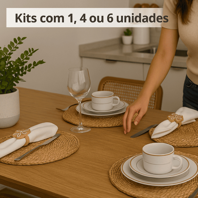 Jogo Americano De Palha Redondo Para Mesa De Jantar Trançado Resistente Ao Calor Antiderra...