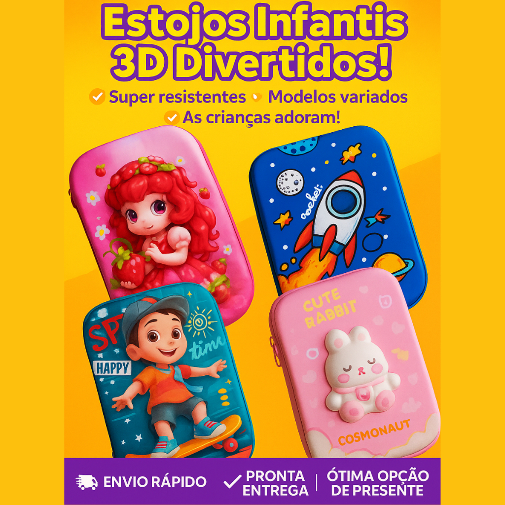 ESTOJO INFANTIL ESCOLAR 3D ESTOJO PERSONAGEM RELEVO ESTOJO COMPARTILHAMENTO ESTOJO DE MENINA PARA ESCOLA ESTOJO MENINO em Oferta na Shopee