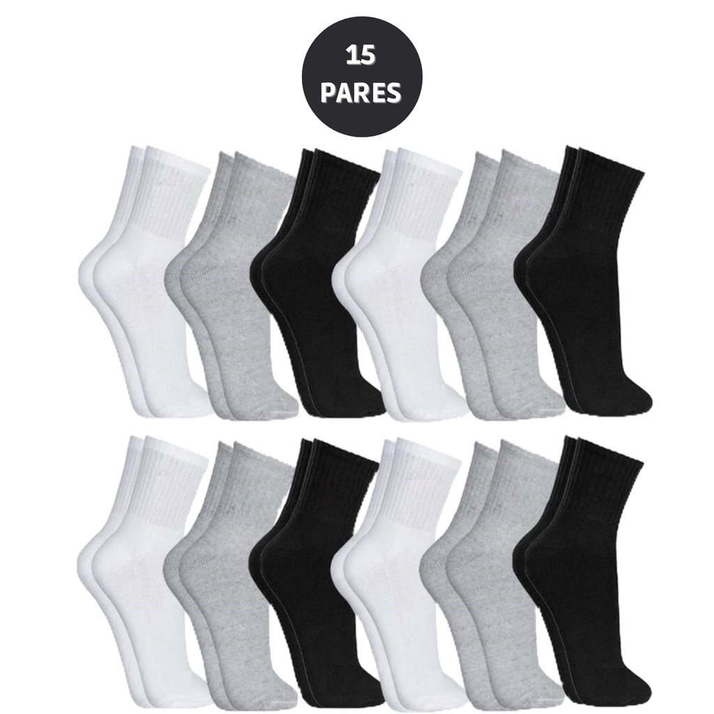 Kit com até 15 Pares Meia Cano Alto Algodão Unissex 36-42