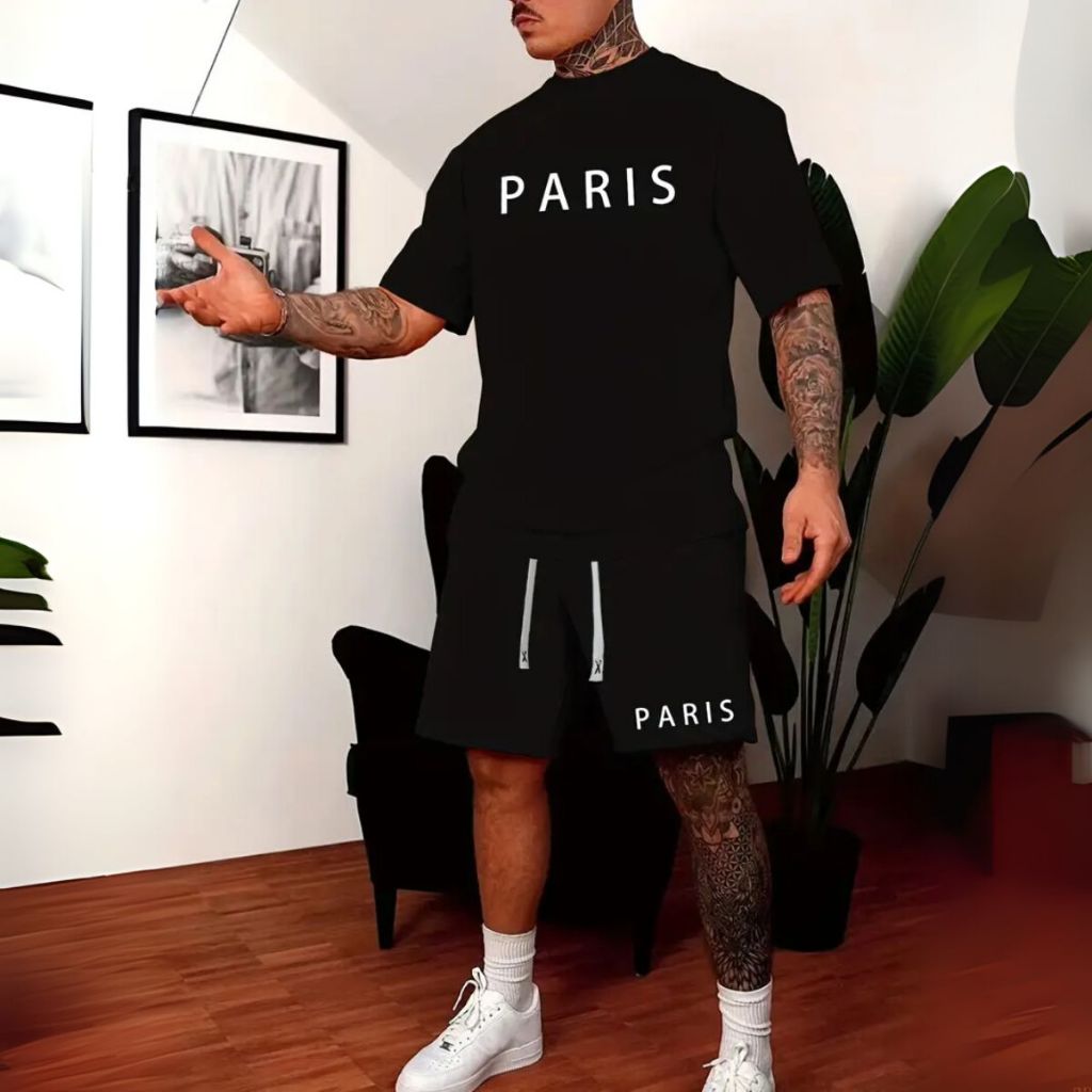 Conjunto Oversized E Short Moletom Flanelado Paris Tecido Confortável Top