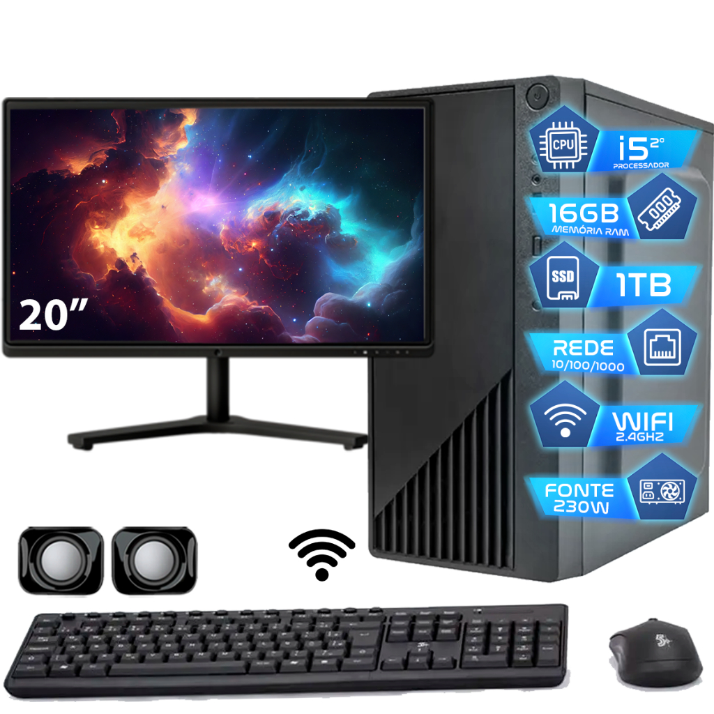 Computador Intel I5 16gb Ssd 1TB Monitor 20' - Completo