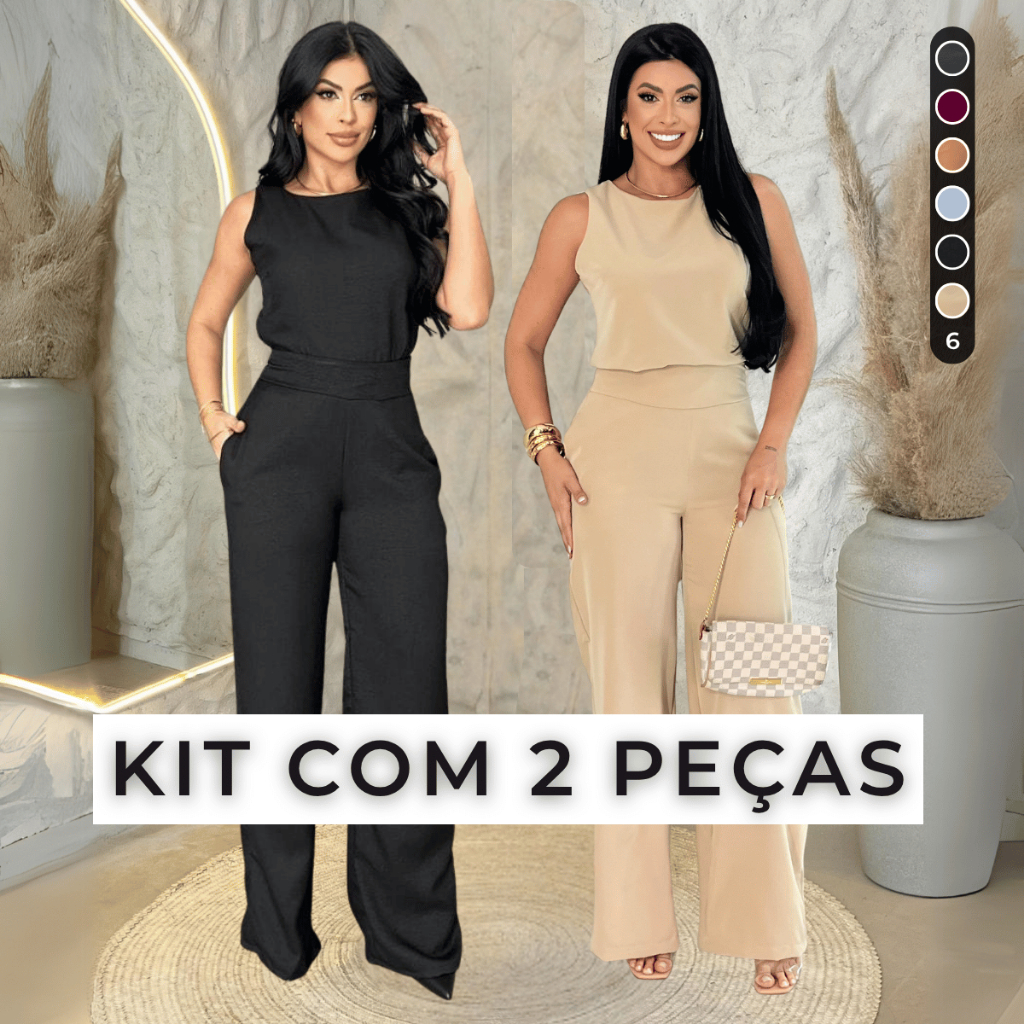 Kit 2 Conjuntos Feminino Mulher Elegante Calça Pantalona e Blusa Conjunto Casual Versátil em Oferta na Shopee
