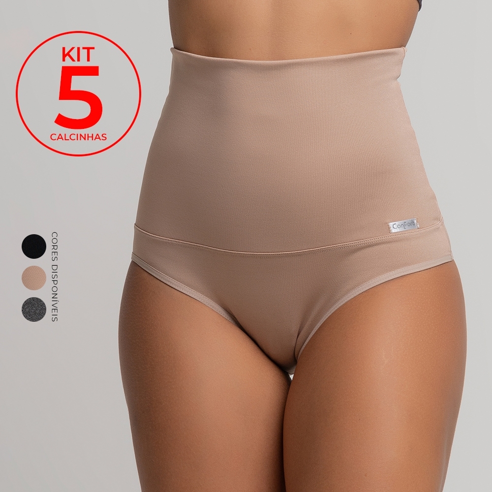 Kit 5 calcinhas Cintas modeladora seca barriga alta compressão conforto moda íntima