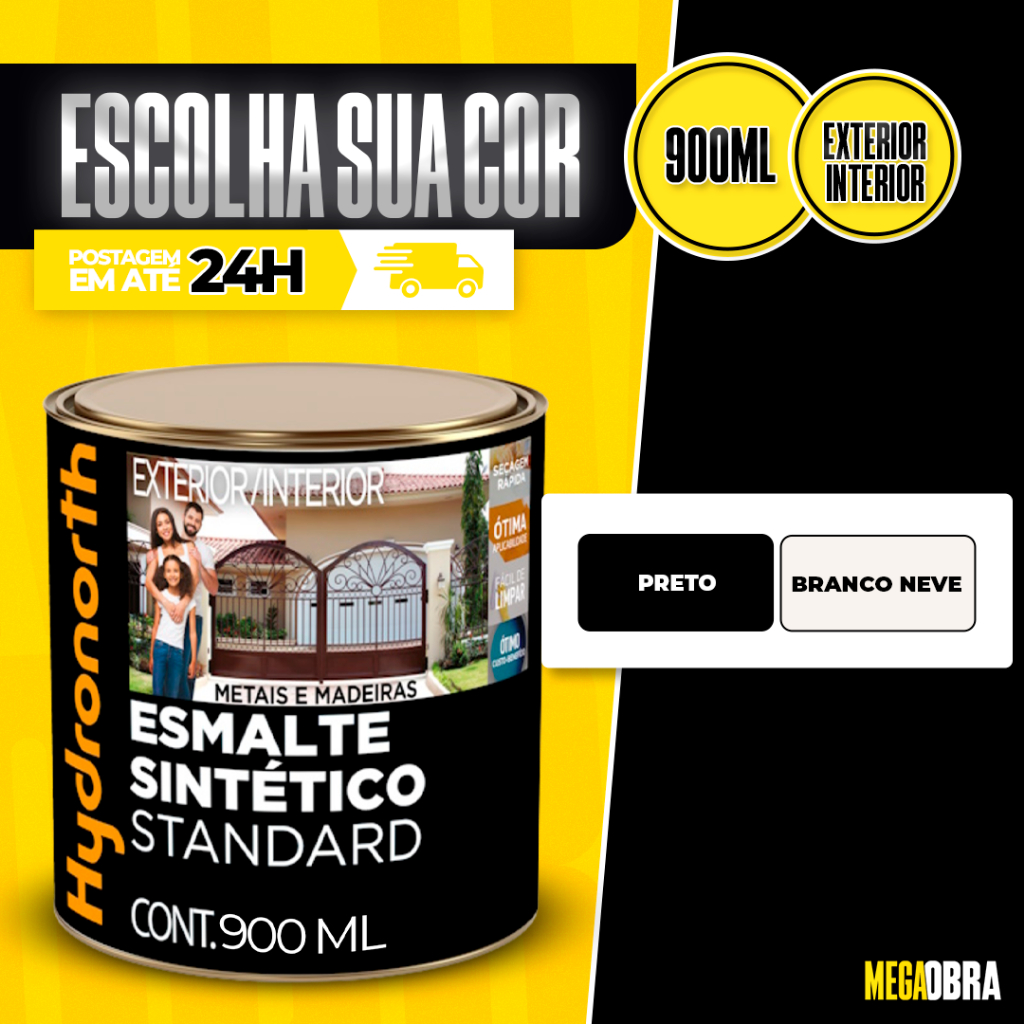 Tinta Esmalte Fosco 900ml Hydronorth Branco e Preto Para Madeira e Metal