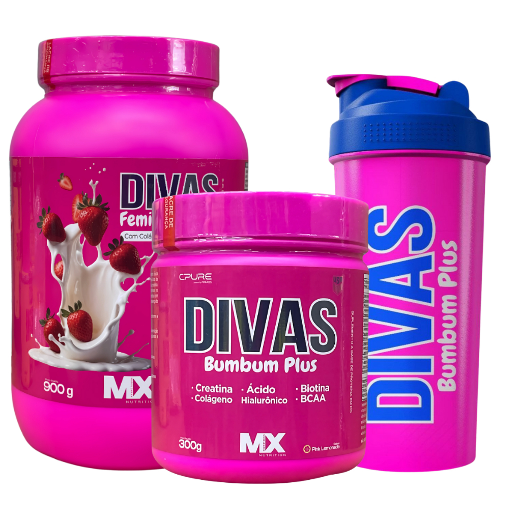 Kit Musa Definida Whey Feminy Protein 900g + Creatina Bumbum Plus 300g + Brinde - Divas Bumbum Plus