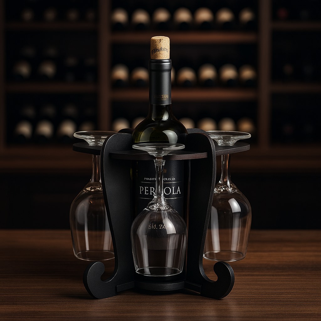 Adega de Vinhos Preta Decoração com Suporte para 4 Taças Elegância Praticidade Bancada Mesa Mdf