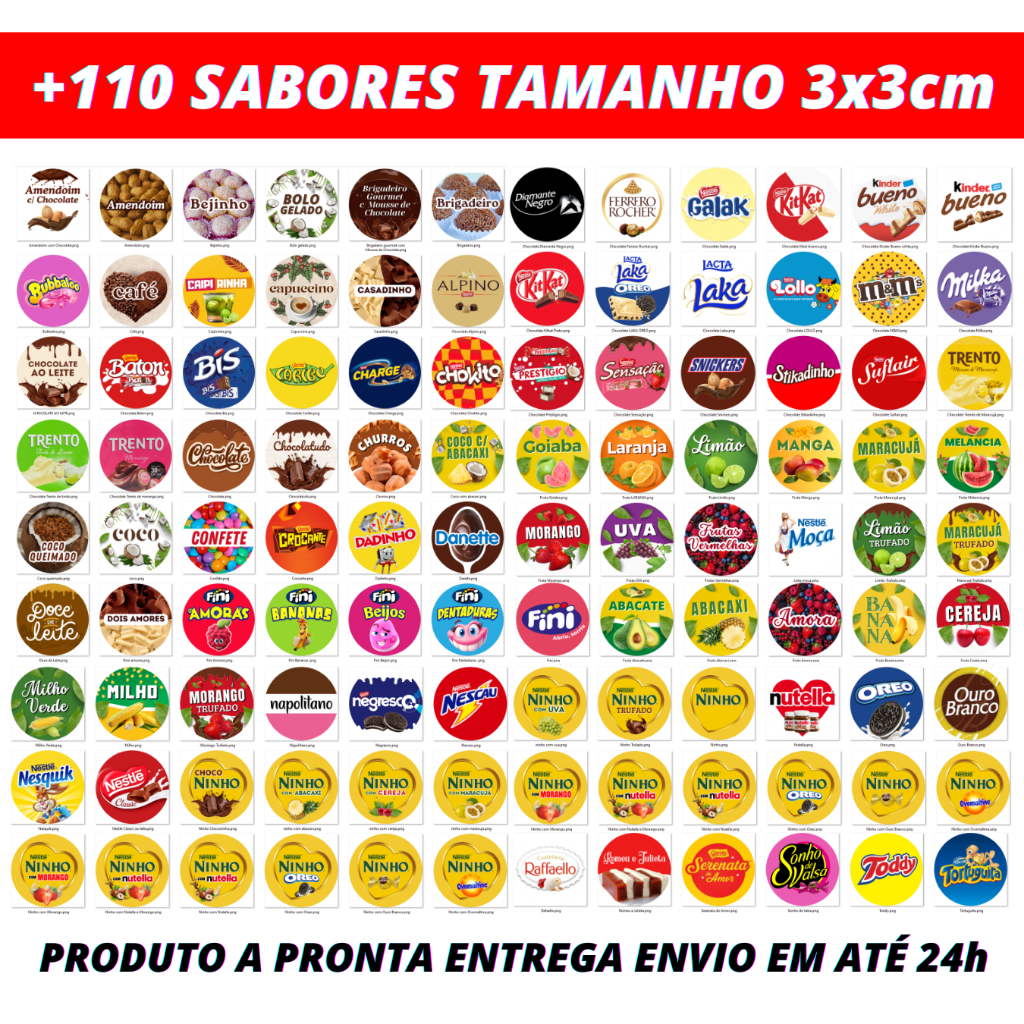 Kit Adesivos Sabores Bolo No Pote Cone Trufado Geladinho Gourmet Confeitaria Doces 3x3