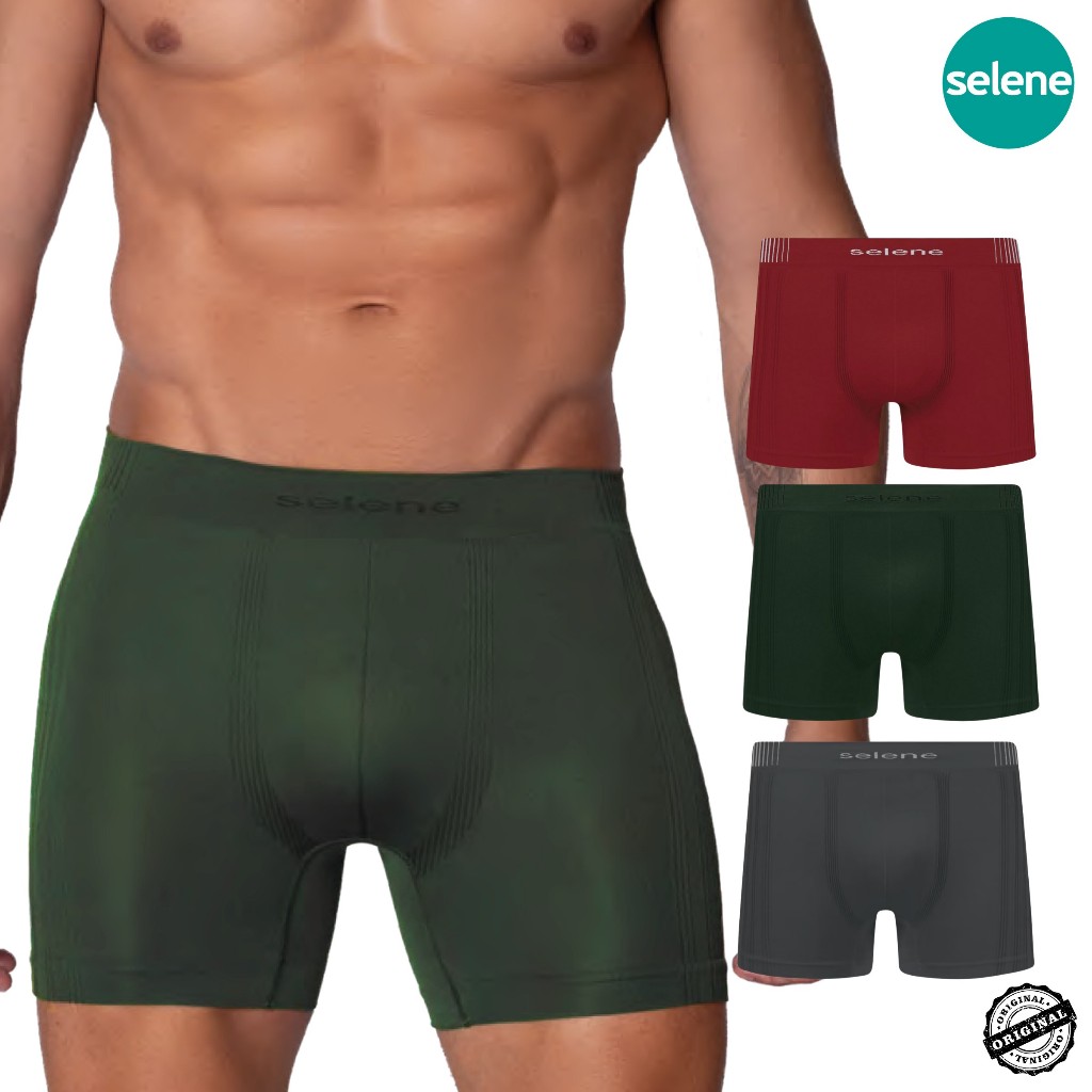 Kit 03 Cuecas Boxer Selene Original Sem Costura Box Poliamida Cós 40MM Masculina