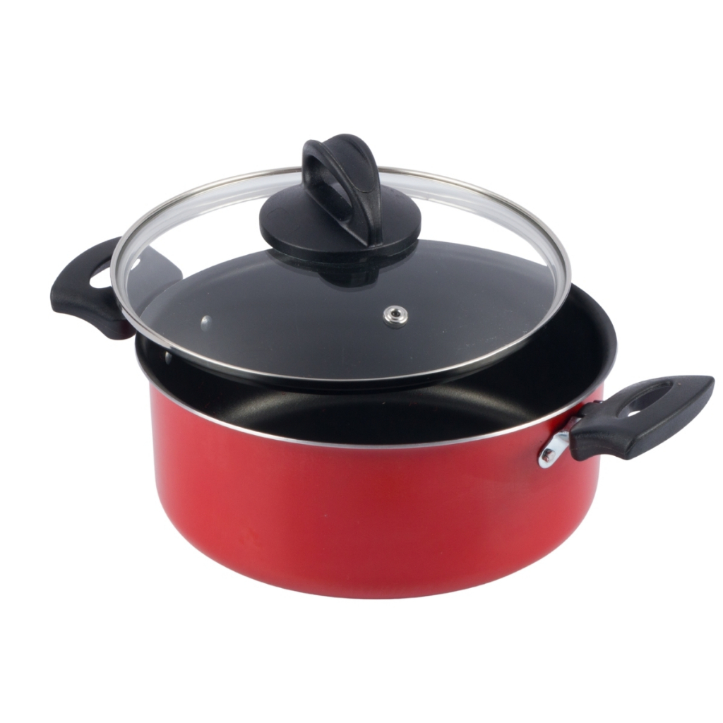 Caçarola Antiaderente Tampa Vidro 20Cm Vermelho Nacional - Home & Living
