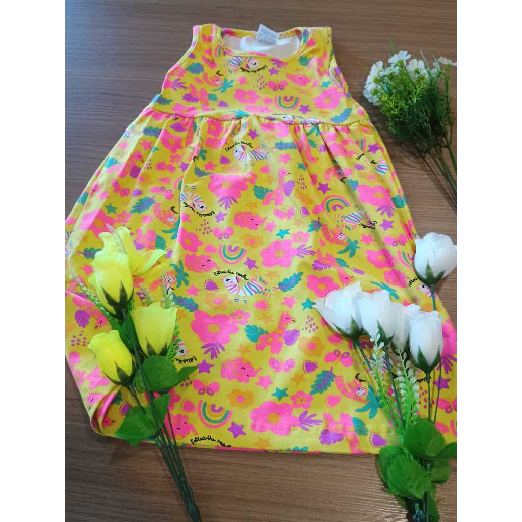 Kit 2 Vestidos Infantis Regata Menina Estampas Sortidas Verão Conforto do 1 ao 8 Anos