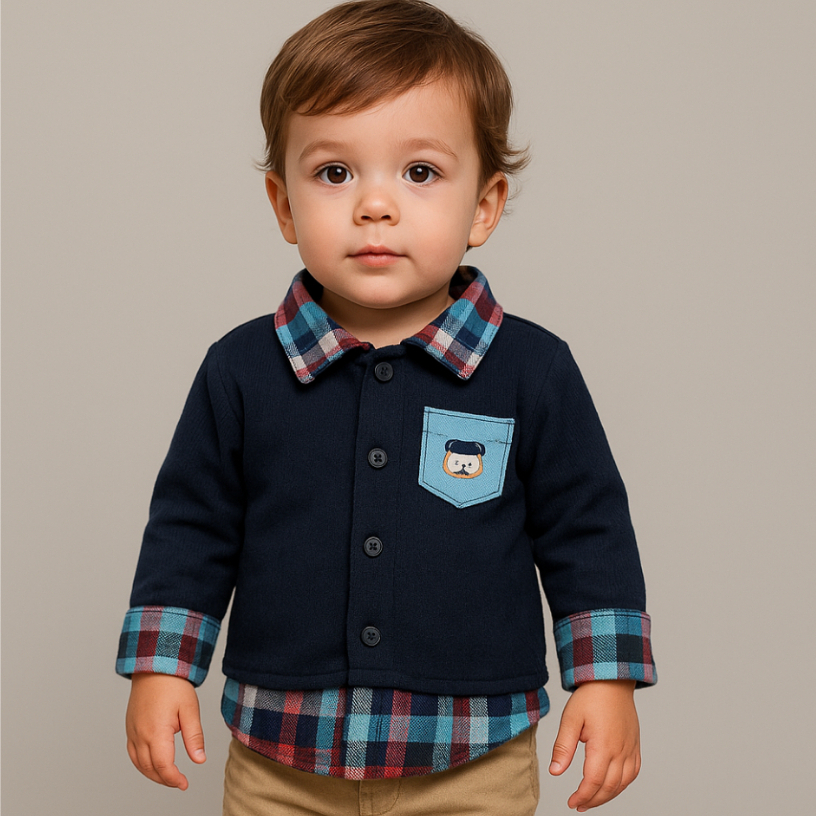 Casaco Tricot Infantil Elegante Detalhes Xadrez Menino Roupa Bebê Confortável em Oferta na Shopee